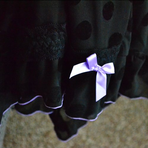 Here is the satin bow and the lace with the polka dots. A winning combination